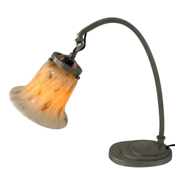 Image 1 of Kunst deco - Bureaulamp met gemarmerd glas - Periode stuk - Verstelbare kap