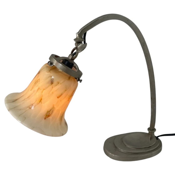 Image 1 of Kunst deco - Bureaulamp met gemarmerd glas - Periode stuk - Verstelbare kap