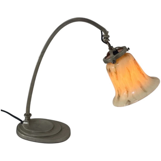 Image 1 of Kunst deco - Bureaulamp met gemarmerd glas - Periode stuk - Verstelbare kap