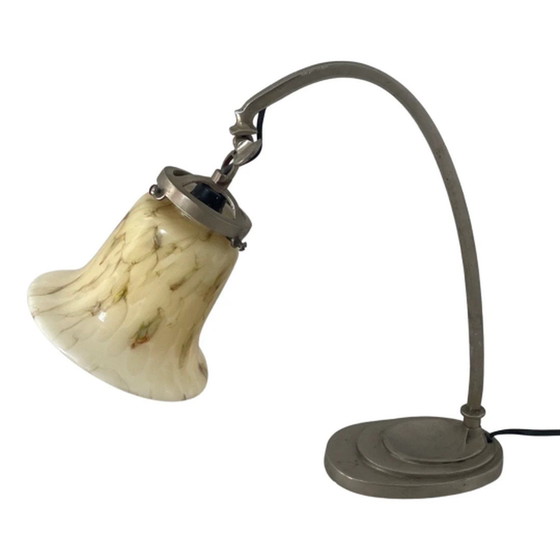 Image 1 of Kunst deco - Bureaulamp met gemarmerd glas - Periode stuk - Verstelbare kap