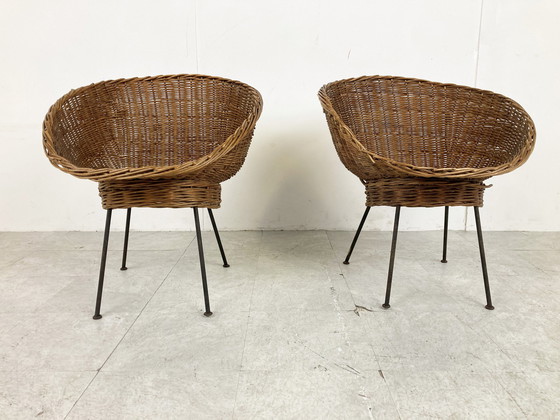 Image 1 of 2x Vintage rieten loungestoel