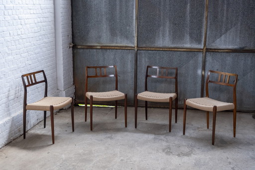 4x Niels Otto Møller stoelen model 79 in palissanderhout, jaren 60 Denemarken