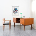 Teakhouten bureau uit de jaren 60, Scandinavisch Design, gerestaureerd