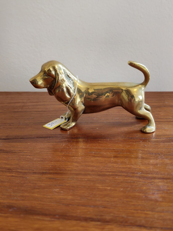 Image 1 of Vintage Messing Beeld Beeldje Teckel Hond Hondje