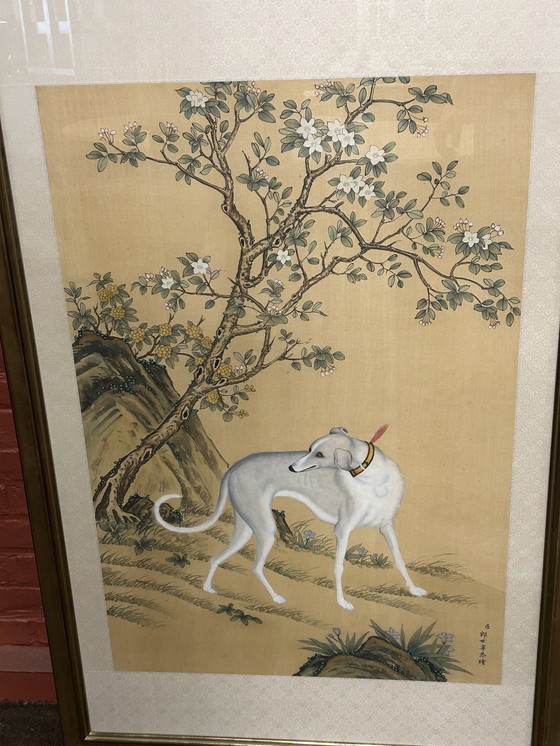 Image 1 of 2x Vintage Chinese windhond wanddecoratie