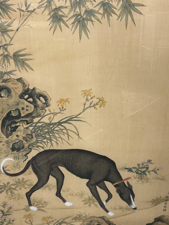 Image 1 of 2x Vintage Chinese windhond wanddecoratie