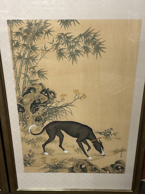 Image 1 of 2x Vintage Chinese windhond wanddecoratie