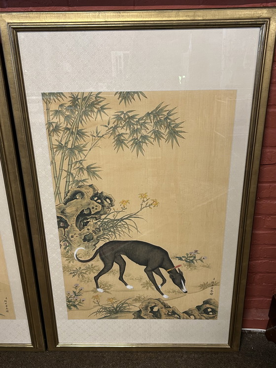 Image 1 of 2x Vintage Chinese windhond wanddecoratie