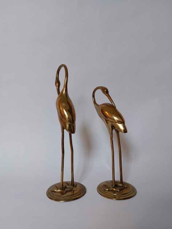 Image 1 of Midcentury brass crane birds 