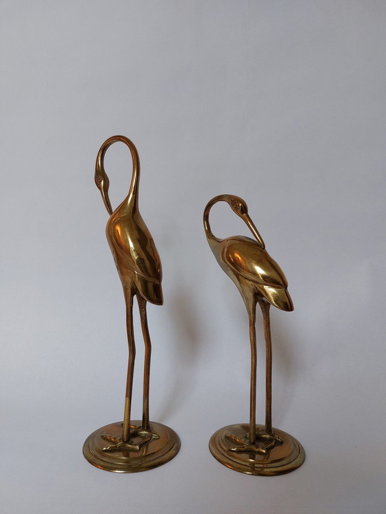 Image 1 of Midcentury brass crane birds 