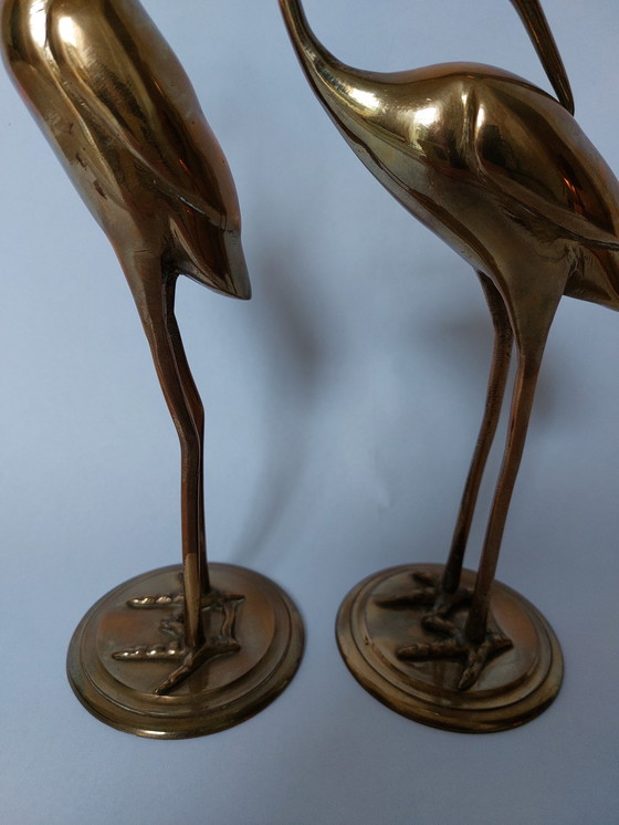 Image 1 of Midcentury brass crane birds 