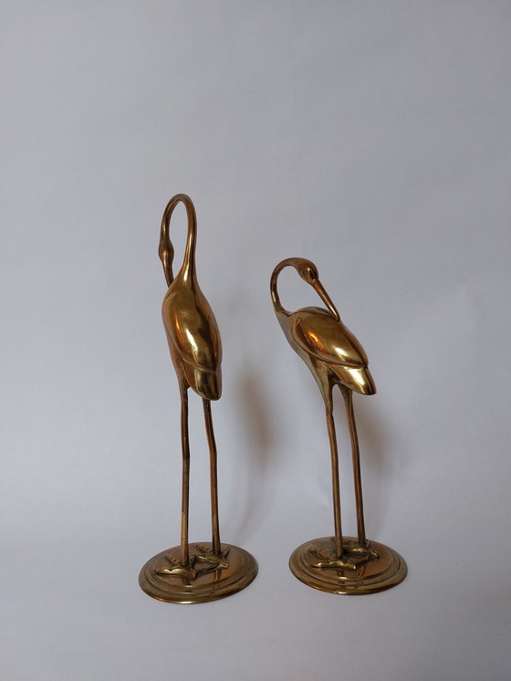 Image 1 of Midcentury brass crane birds 