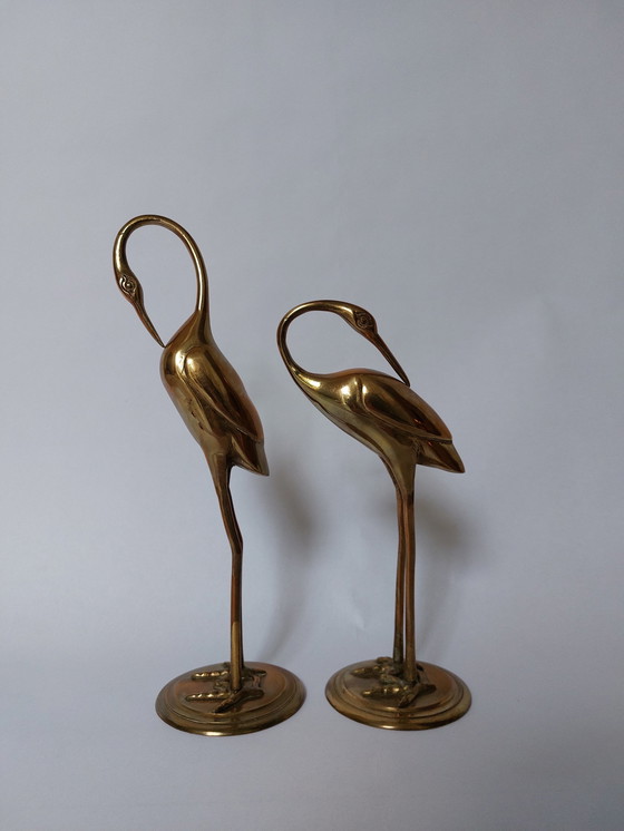 Image 1 of Midcentury brass crane birds 