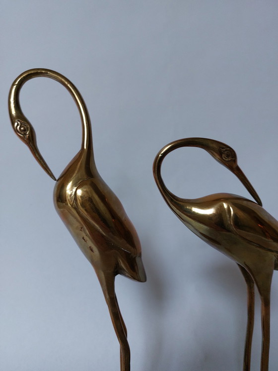 Image 1 of Midcentury brass crane birds 