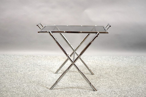 Vintage Hollywood Regency bamboevormige Metaal en Glas salontafel, Duitsland, jaren 70