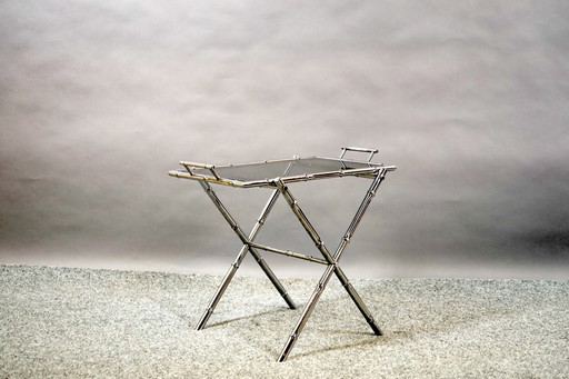 Vintage Hollywood Regency bamboevormige Metaal en Glas salontafel, Duitsland, jaren 70