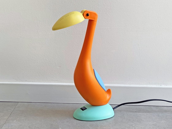 Image 1 of 1x vintage pinguïn/flamingo bureaulamp/tafellamp uit de jaren 80