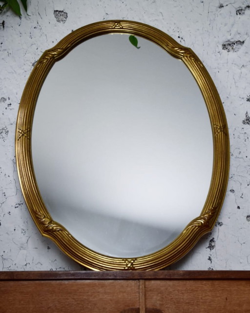 Grote vintage gouden ovale vintage spiegel - DeKnudt, Belgium