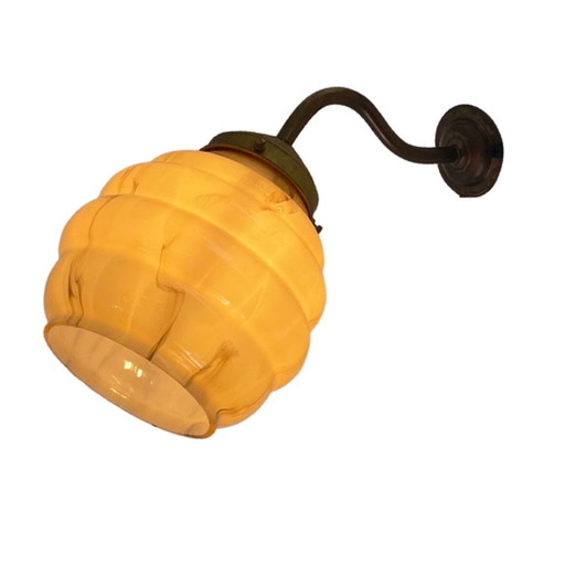 Kunst deco - Nachtlampje / bedzijlamp - Wandlamp met gemarmerd glas op messing voet (verkrijgbaar als set van twee)