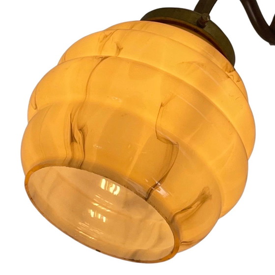 Image 1 of Kunst deco - Nachtlampje / bedzijlamp - Wandlamp met gemarmerd glas op messing voet (verkrijgbaar als set van twee)