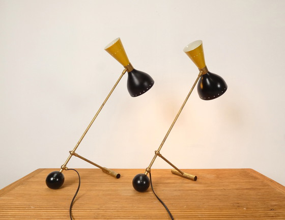 Image 1 of 2x Italian conical mid century style table lamps