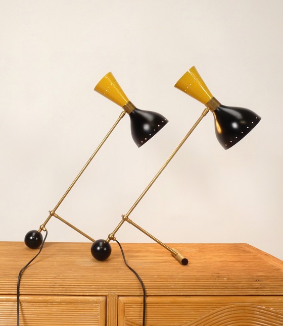 Image 1 of 2x Italian conical mid century style table lamps