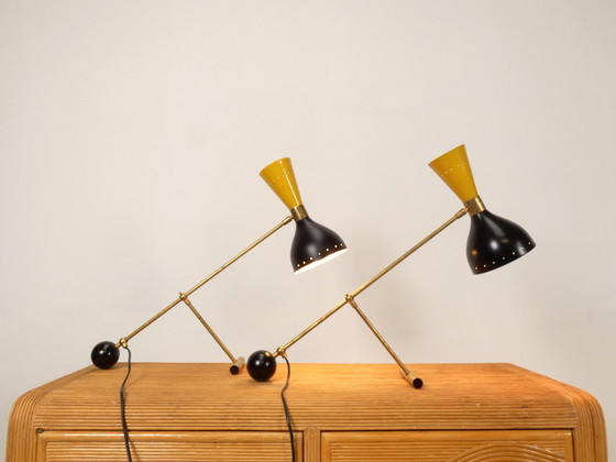 Image 1 of 2x Italian conical mid century style table lamps