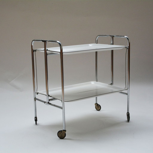 Vintage serveer trolley inklapbaar wit 60's