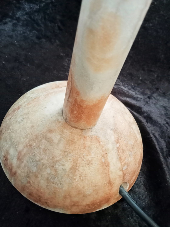 Image 1 of Sale: 2 x Franse marmer mushroom paddenstoel lampen, terracotta sfeer.