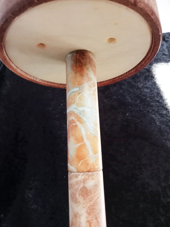 Image 1 of Sale: 2 x Franse marmer mushroom paddenstoel lampen, terracotta sfeer.