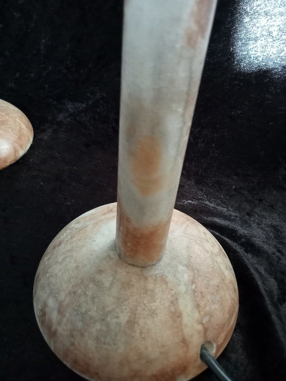 Image 1 of Sale: 2 x Franse marmer mushroom paddenstoel lampen, terracotta sfeer.