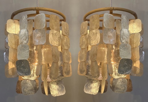 2x set bamboe Capiz schelp hanglampen vintage 