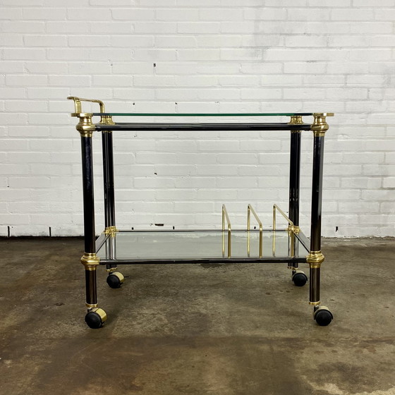 Image 1 of Vintage Franse messing & chrome bar cart