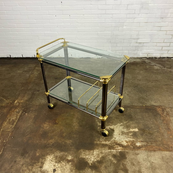 Image 1 of Vintage Franse messing & chrome bar cart