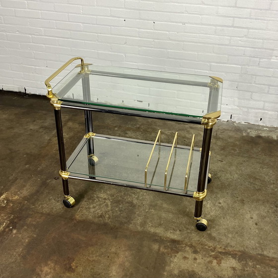 Image 1 of Vintage Franse messing & chrome bar cart