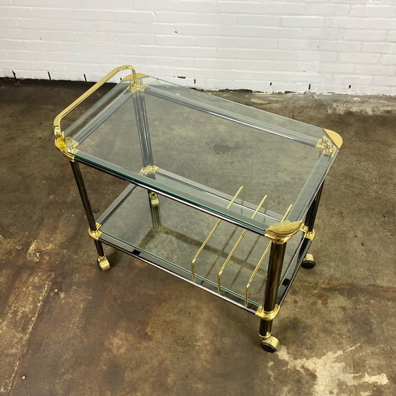 Image 1 of Vintage Franse messing & chrome bar cart