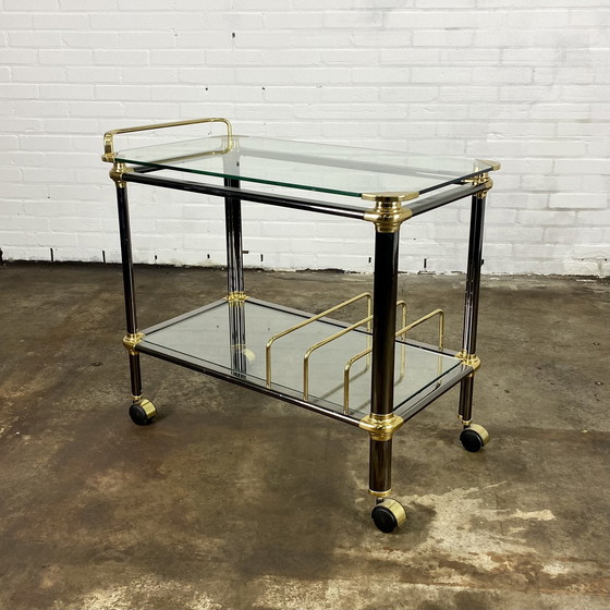 Image 1 of Vintage Franse messing & chrome bar cart