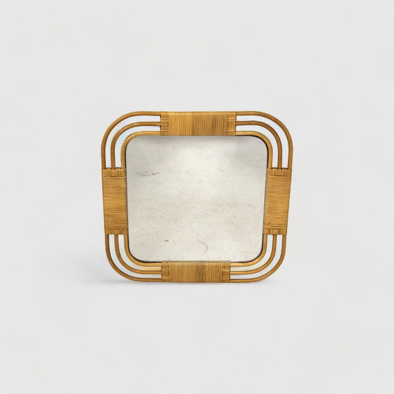 Image 1 of Vintage rotan spiegel jaren '60