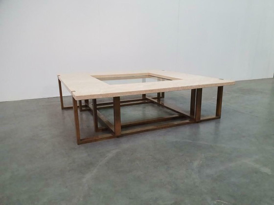 Image 1 of Maison Jansen travertin messing glas vintage jaren 60