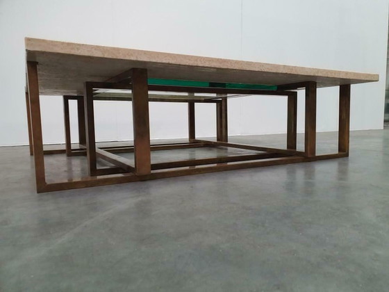 Image 1 of Maison Jansen travertin messing glas vintage jaren 60