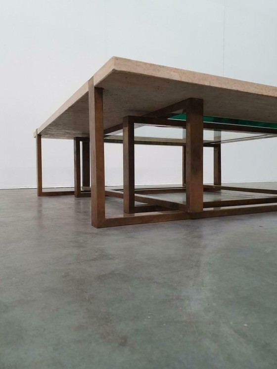 Image 1 of Maison Jansen travertin messing glas vintage jaren 60