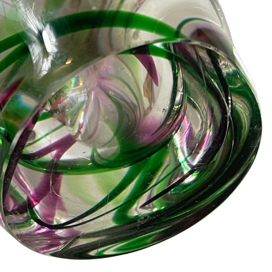 Image 1 of Max Verboeket - Kristalunie Maastricht - Vaas (Groot) met paars en groen - Ongebruikt, vintage -