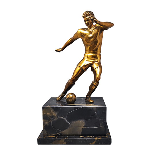 Image 1 of Jaren '30 Art Deco Voetbal - Voetballer Brons Beeldhouwkunst. Gemaakt in Italië