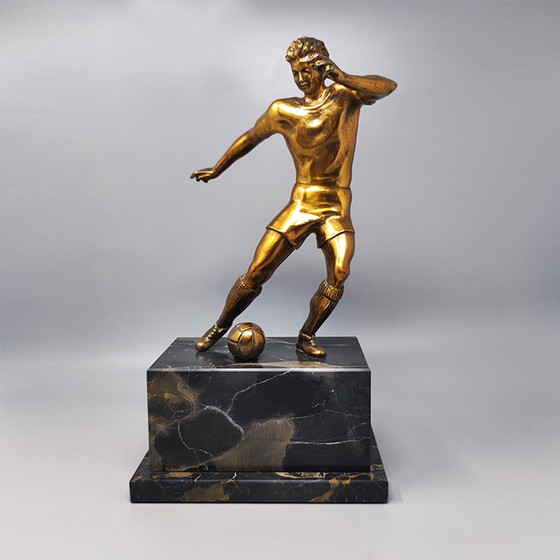 Image 1 of Jaren '30 Art Deco Voetbal - Voetballer Brons Beeldhouwkunst. Gemaakt in Italië