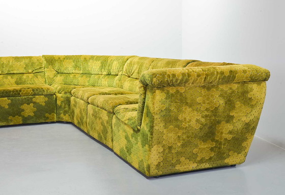 Image 1 of Laauser Goud-Groen Fluwelen Dots Modulaire Lounge Sofaset, 6 Elementen. Duitsland, jaren 70