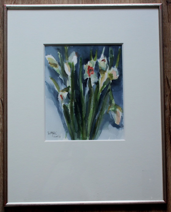 Image 1 of Fon Klement - Ingelijste aquarel: Narcissen - 1997