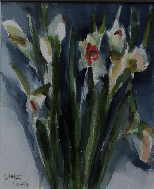 Fon Klement - Ingelijste aquarel: Narcissen - 1997