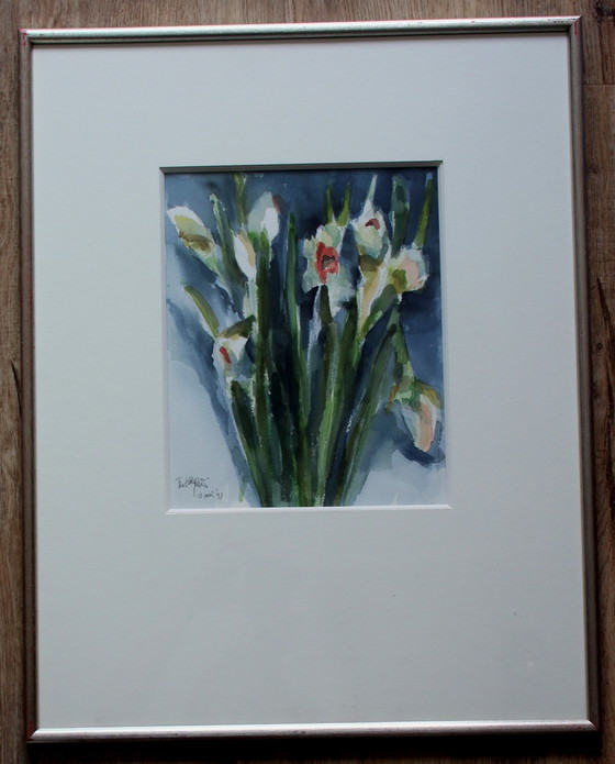 Image 1 of Fon Klement - Ingelijste aquarel: Narcissen - 1997