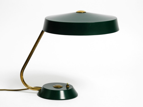 Image 1 of Originele grote zware Mid Century Modern metalen tafellamp in British Groen in dromerige staat