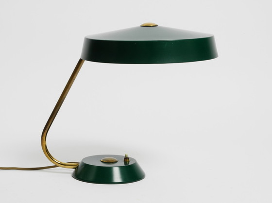 Image 1 of Originele grote zware Mid Century Modern metalen tafellamp in British Groen in dromerige staat